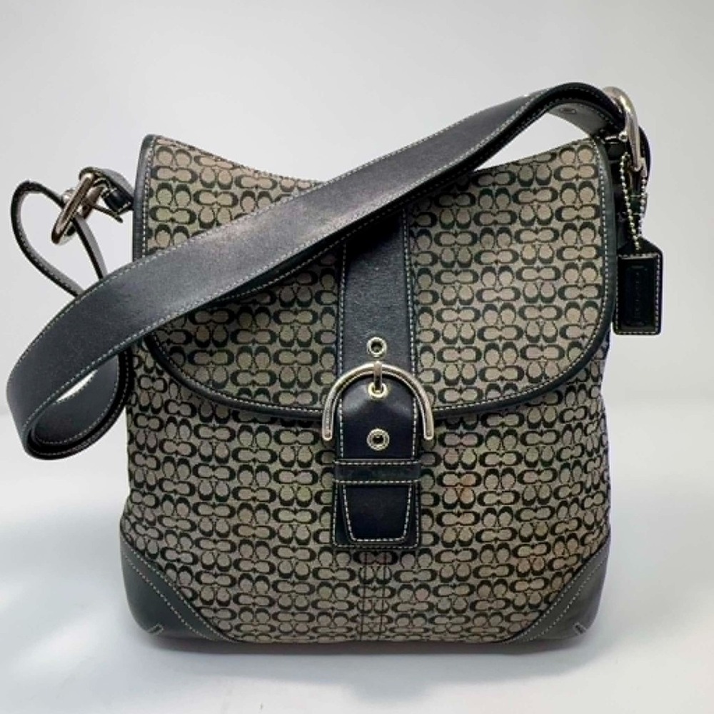 Coach 6378 Y2K Signature Jacquard Buckle Flap Messenger Crossbody Bag Black
